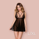 Obsessive - 873-BAB-1 babydoll & thong L/XL - Black